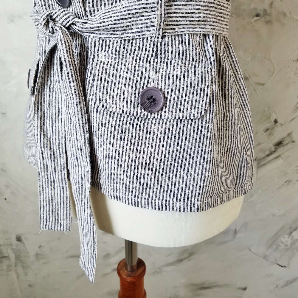 SHERRY TAYLOR Navy & White Stripped Jacket Blouse - Picture 7 of 8